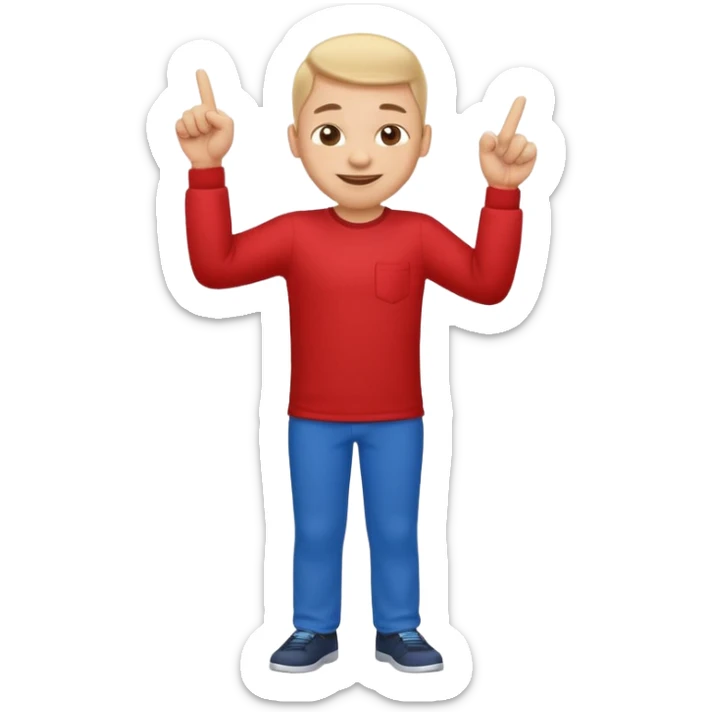 emoji of a happy cartoon person pointing downward toward the ground with both hands, standing upright, smiling warmly, both index fingers extended and pointing down clearly, simple light background, expressive and playful Apple emoji design showing the meaning “here / down here sticker