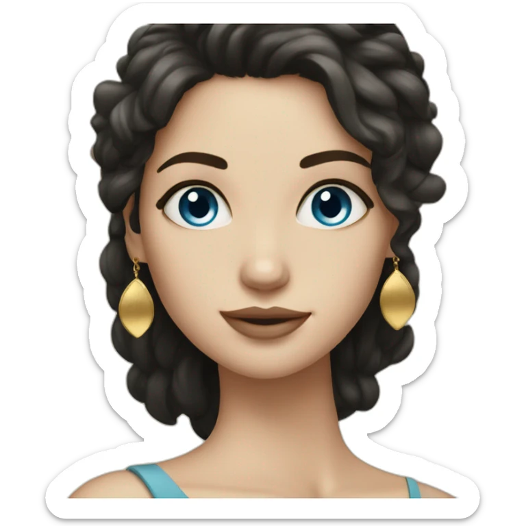 Beautiful girl, dark hair, fair skin, blue eyes, gold earrings sticker