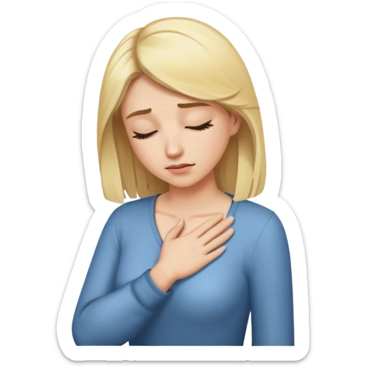 a blonde womenn puts his hand to the left of her chest and bows her  head sticker