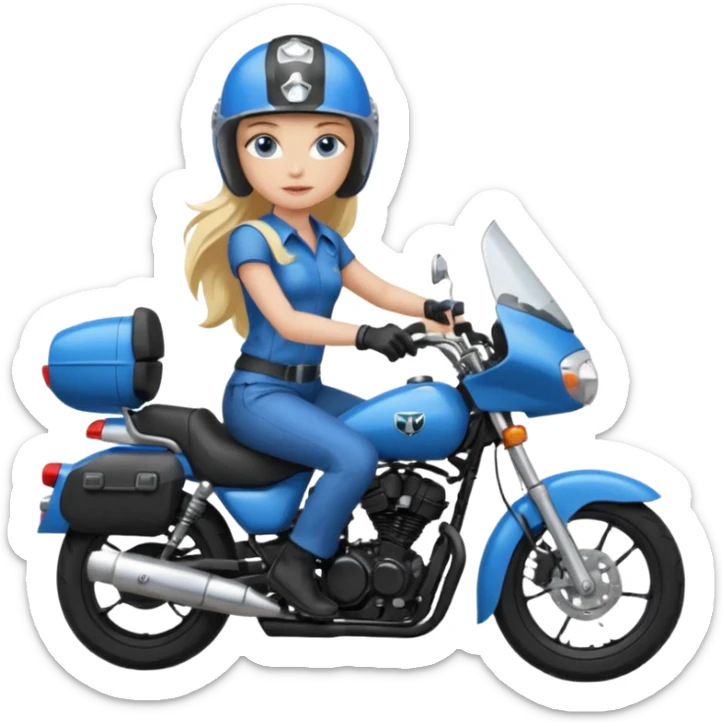moça cabelo comprido loira de olho azul de capacete em uma moto honda preta  sticker