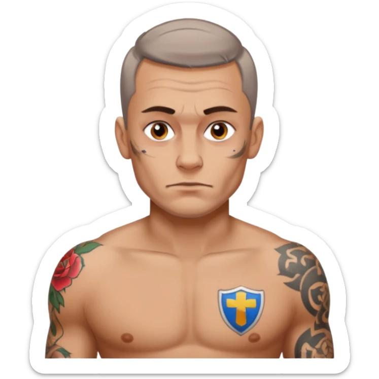 Create emoji by me:I am Petr,Russian,95% tatooed,tear tattoo,live in Spain sticker