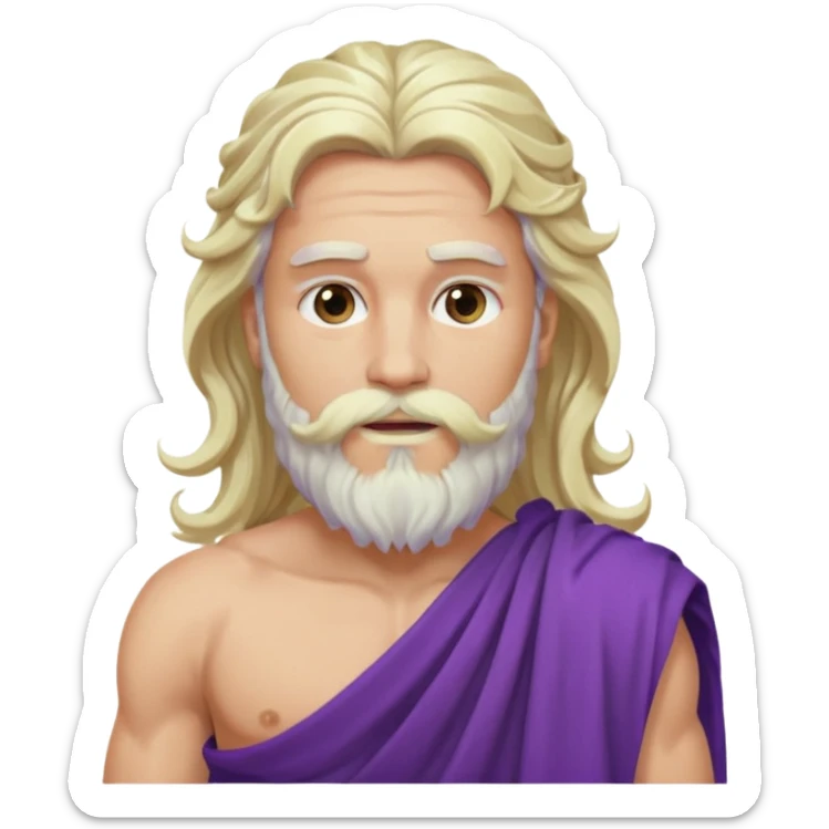 Jupiter from The Olympians with long platinum blonde wavy hair and beard, purple toga sticker