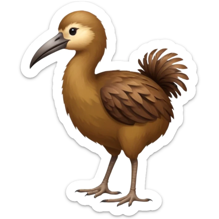 New Zeland kiwi bird on two feet with a long beak and round shape sticker