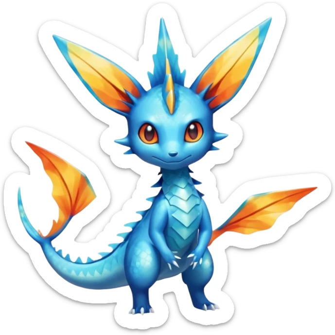 Colorful Shiny Exotic Victini-Salandit-Vaporeon-Fakémon-hybrid-creature (full body)  sticker