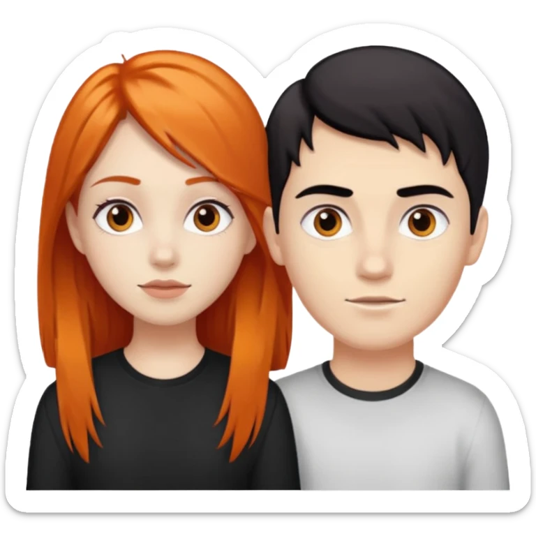 chica morena clara de pelo naranja y chicho blanco de pelo negro y grandes cejas sticker