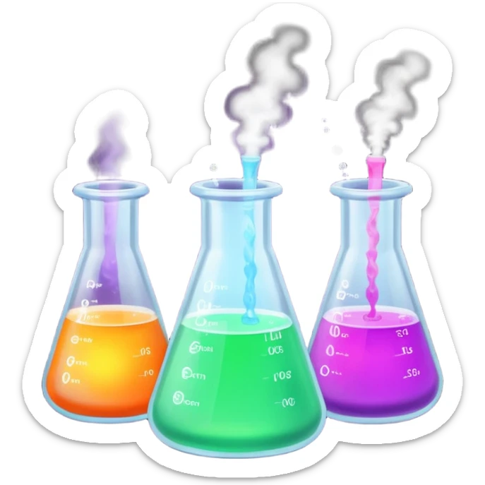 hi-lighters uv light glowibg formula in beaker/ test tube and baking soda in lab sticker