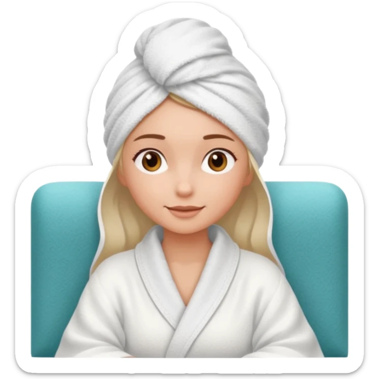 spa A contented and relaxed girl with a towel on her head in a white robe lies on a couch sticker