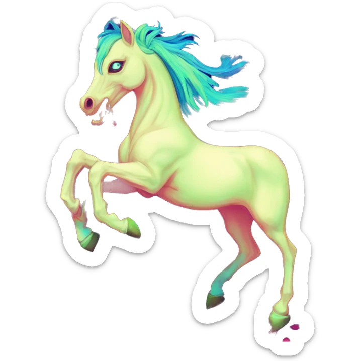 Zombie Pegasus unicorn psychedelic flowers floral groovy art neon rave raving sticker