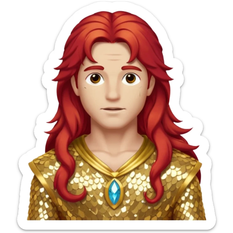 Adonis, God of Beauty from Gods and Goddesses with long red hair, gold sequin outfit sticker