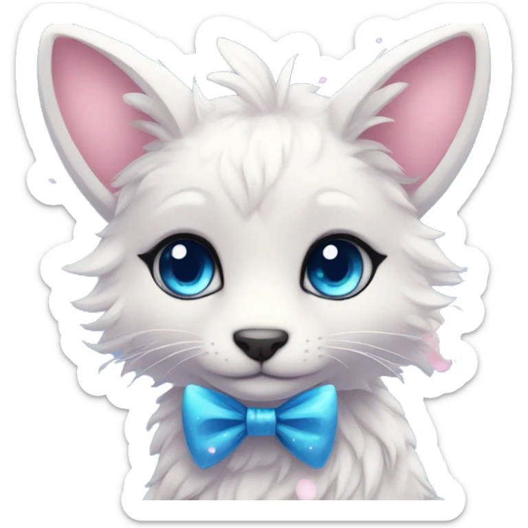 Anthro Cute Cool Kawaii gorgeous sparkly ethereal fantasy animal creature with blue eyes furry sona with flowers and bow tie beautiful aesthetic sticker