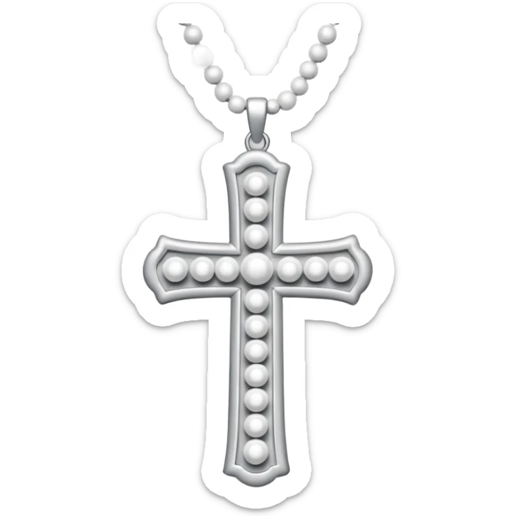 Elegant emoji icon of a white cross made of white beads, glossy surface, and white bead chain subtle shadows, pure white palette sticker