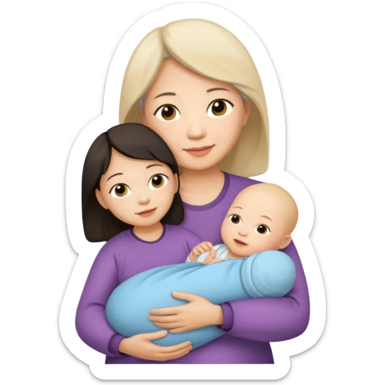 A Chinese mother (around 40) with her newborn and her 60-year-old mother. sticker