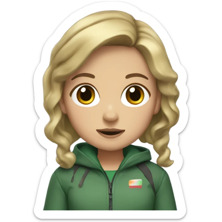 girl with brown hair with blonde highlights in a squid games green jacket sticker