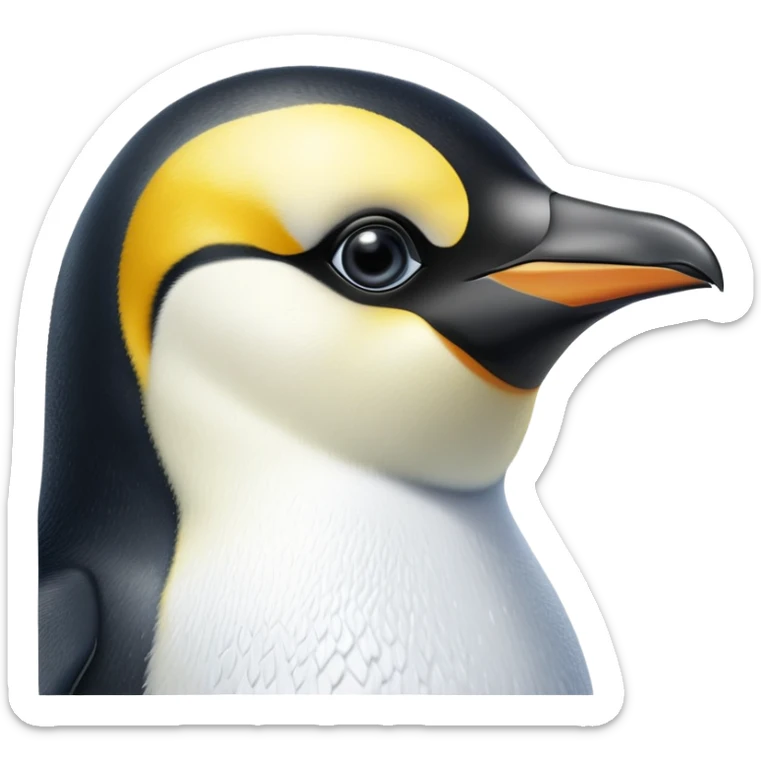 cinematic-adult-emperor-penguin-portrait-emoji,-head-tilted-playfully-and-inquisitively,-with-glossy,-pristine-plumage-accented-by-a-bright-beak-and-round,-sparkling-eyes-filled-with-curiosity,-simplified-yet-irresistibly-adorable-features,  sticker