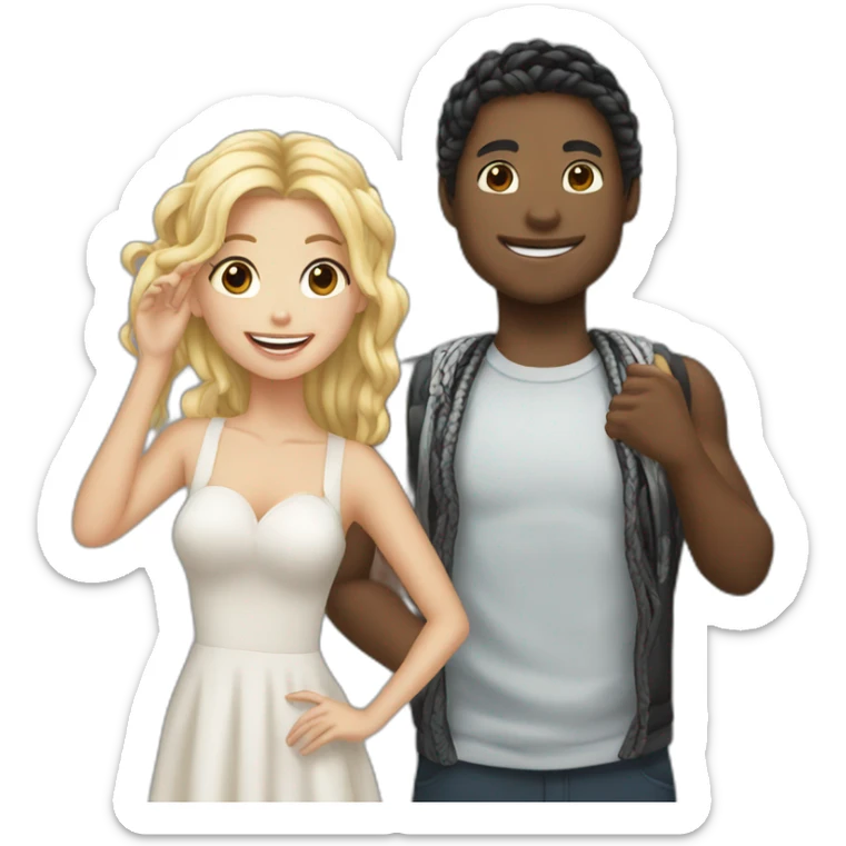 a blonde white boy celebrating his birthday with a black girl with black braids sticker