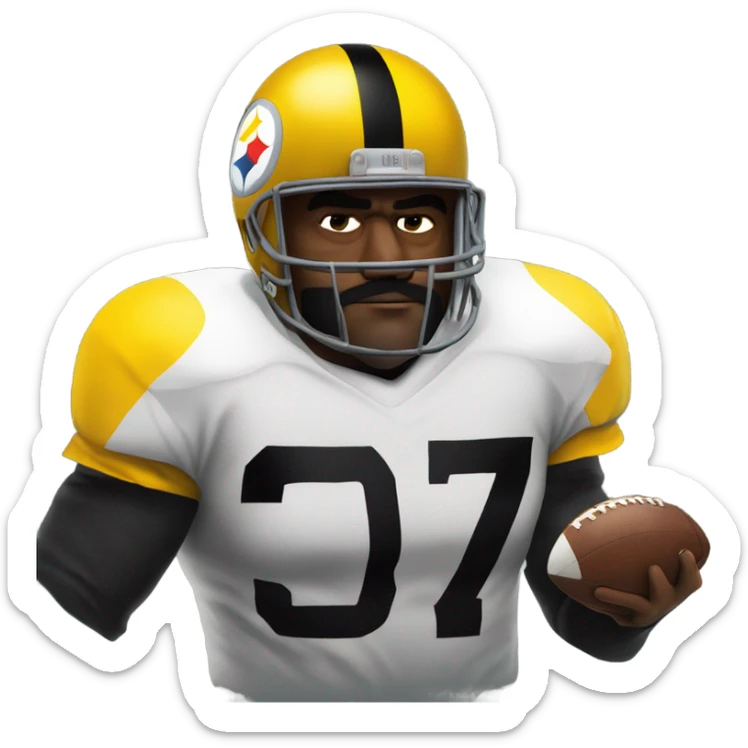 Mean Joe green Pittsburgh Steelers player in uniform and helmet with black cape lokikg scary sticker