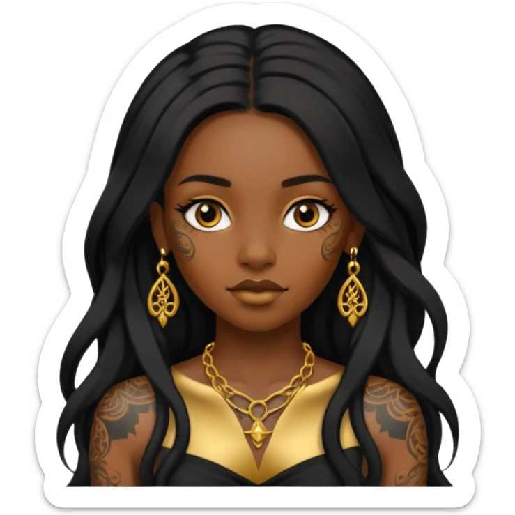 Tattooed princesses black girl with long hair more gold sticker