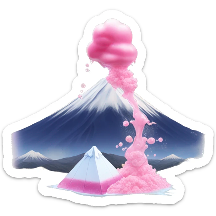 mont Fuji with of pink liquid with ice cubes coming out of it sticker