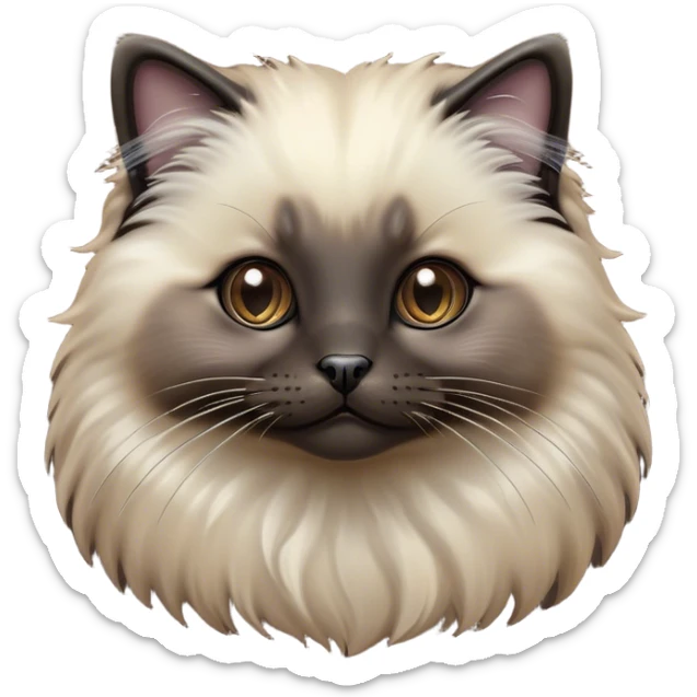 Cinematic Adorable Fluffy black Seal Ragdoll Cat Portrait Emoji, Head tilted cutely with big, sparkling eyes, soft brown fur with darker seal points on the ears, face, and paws, Simplified yet irresistibly adorable features, highly detailed, glowing with a soft, warm glow, high shine, affectionate and playful, stylized with a touch of whimsy, bright and endearing, soft glowing outline, capturing the essence of a curious and loving kitten, so cute it feels like it could leap out of the screen and snuggle up for a cuddle! sticker