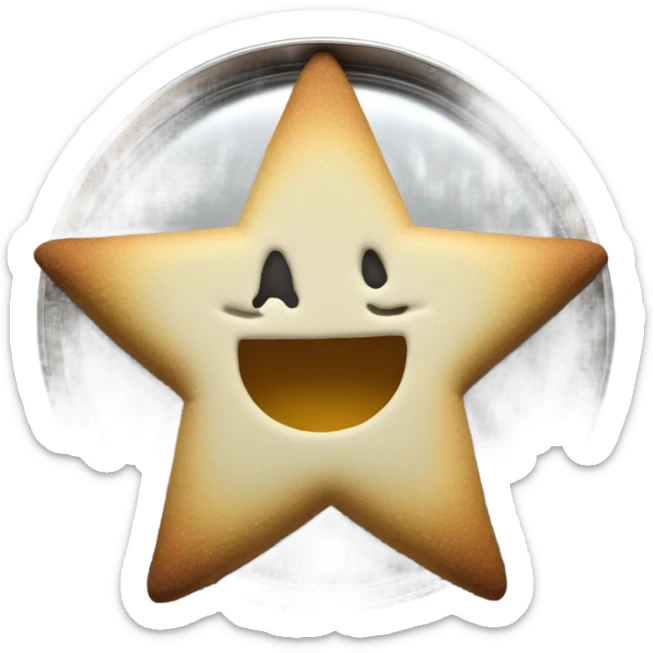 Circle dalgona cookie in metal tin with star shaped cutout in the middle sticker