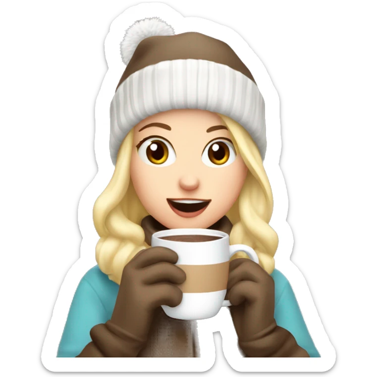 Blonde girl wirh gloves and beanie sipping her hot chocolate  sticker