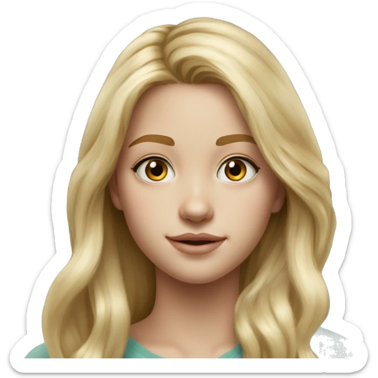 Riley Guava long blonde hair teenager,grey eyes, hyperreal photoreal portrait sticker