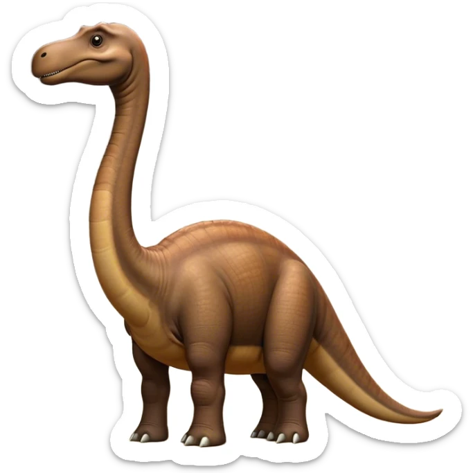 Cinematic Noble Brontosaurus Portrait Emoji, Poised and majestic, with a colossal, elongated neck stretching gracefully from a massive, sturdy body draped in warm, earthy tones, a gentle, wise face with soft, observant eyes, and a long, elegant tail, Simplified yet grandly defined features, highly detailed, glowing with a soft, ancient luminescence, high shine, intelligent and serene, stylized with an air of prehistoric grandeur, focused and calm, soft glowing outline, capturing the essence of a watchful and confident Brontosaurus that appears ready to loom out of the screen with effortless majesty! sticker