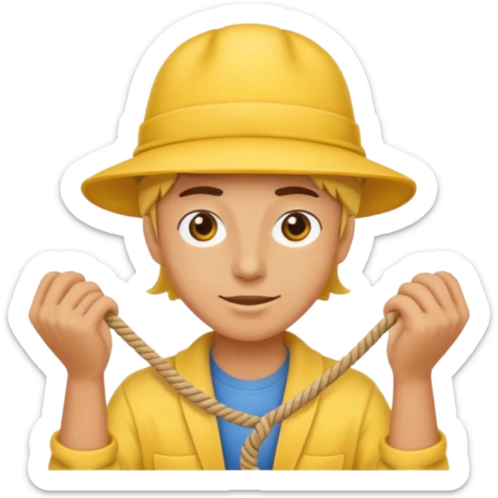 can you make a generic emoji of an individual (who works on a dock, but do not generate the dock itself) holding a rope neatly coiled in their hands? I do not want an emoji of a human person. Can it be a yellow emoji of a circular head like the original emojis? sticker