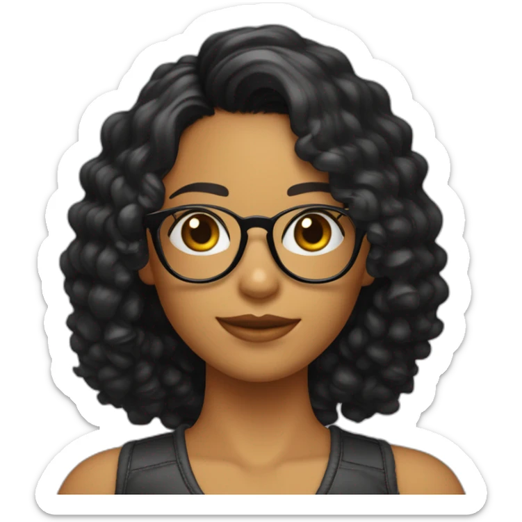 Chica con cabello rizado color negro, piel clara y que use lentes y sus ojos sean color negro también   sticker
