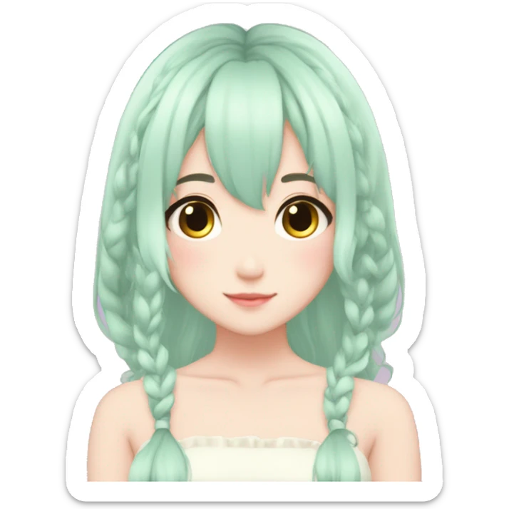Gorgeous pastel anime girl with blushing face and hair garnitures and pretty hair aesthetic trending style sticker
