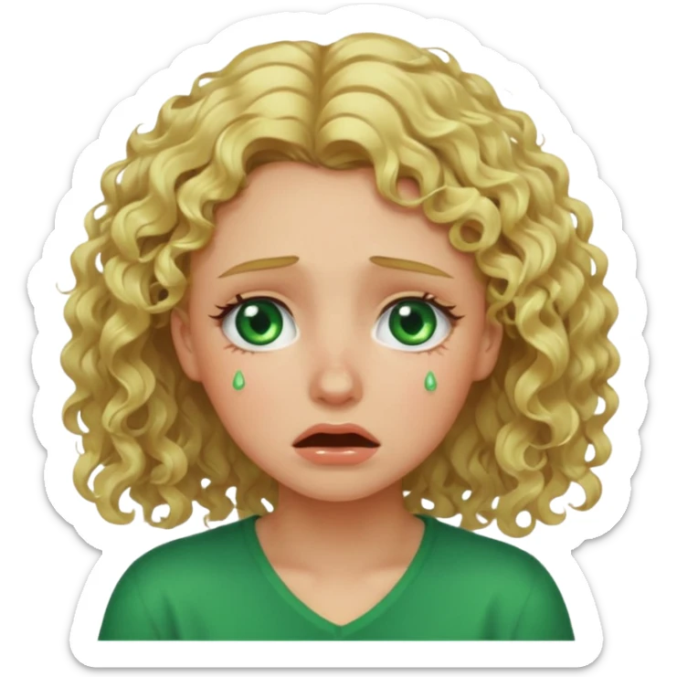 the girl is that criying she has green eyes and blond hair curly sticker