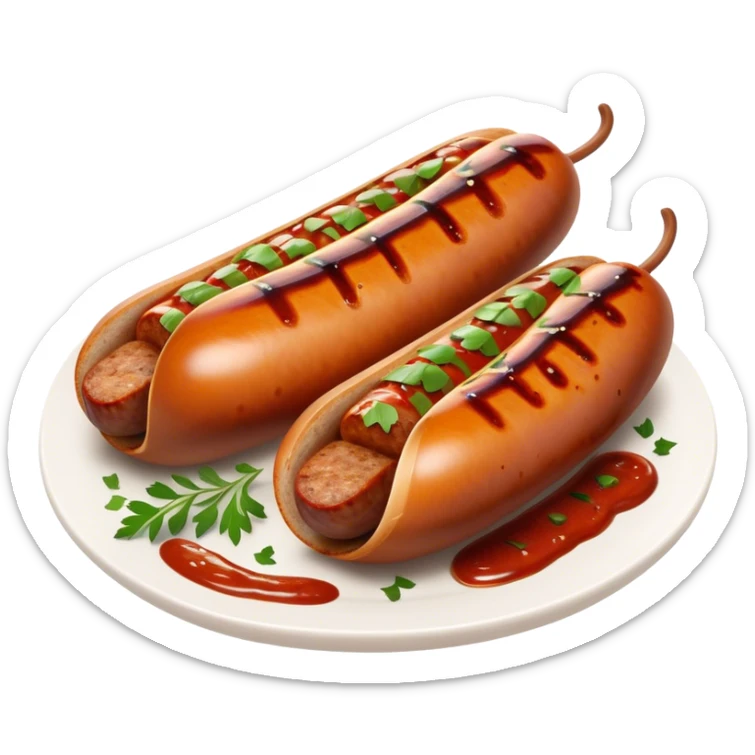 Cinematic spicy chipotle sausage, glistening with smoky, tangy sauce, charred and grilled to perfection, sliced open to reveal juicy filling, served with fresh herbs, rich and flavorful, detailed and appetizing. sticker