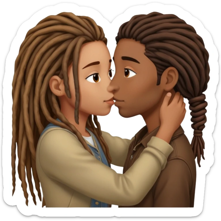 Brown couple , girl with long hair, boy with dreads, couples kissing  sticker