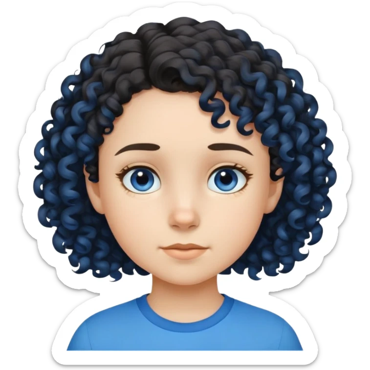 bé gái 10 tuổi, da trắng, tóc ngắn, xoăn, màu đen, áo màu xanh  sticker