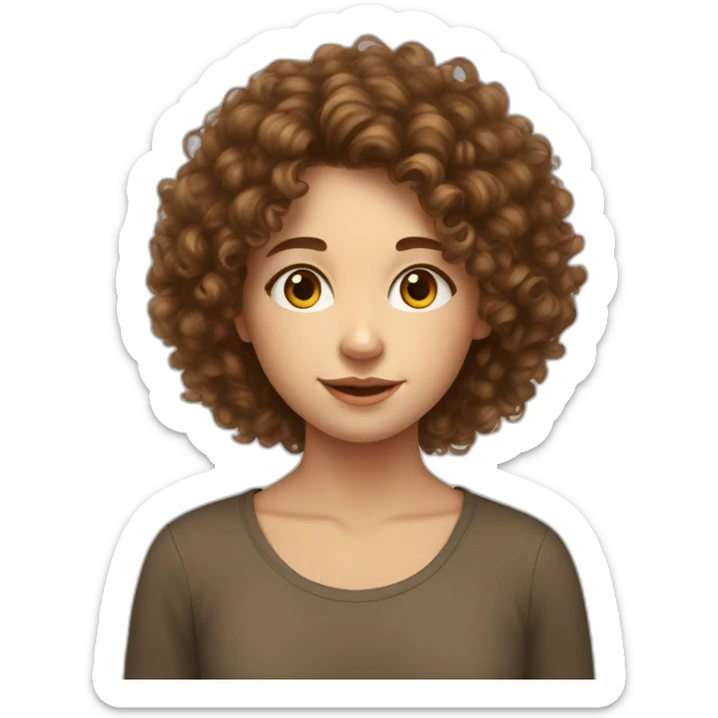 European teenage girl with brown fluffy curly hair draws a picture sticker