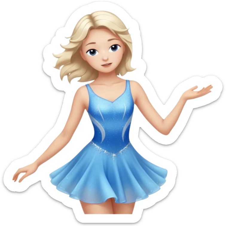 The ice skater girl in the sparkling blue dress spins gently with her eyes closed. sticker