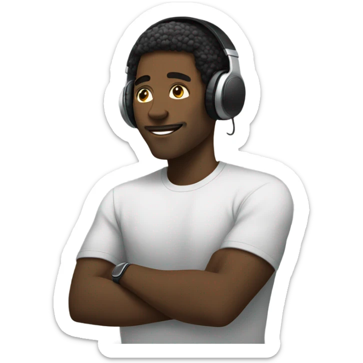 Black man listening to music with headphones on sticker