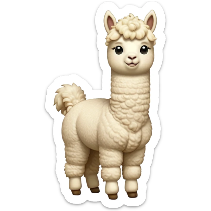 cinematic-[cream alpaca]-realistic-full-body-standing-emoji,-tail-flicking-lazily,-head-tilted-dramatically,-curly-[cream]-fur,-simplified-yet-realistic-focused-features,-highly-detailed,-glowing-with-an-almost-sarcastic-glow sticker