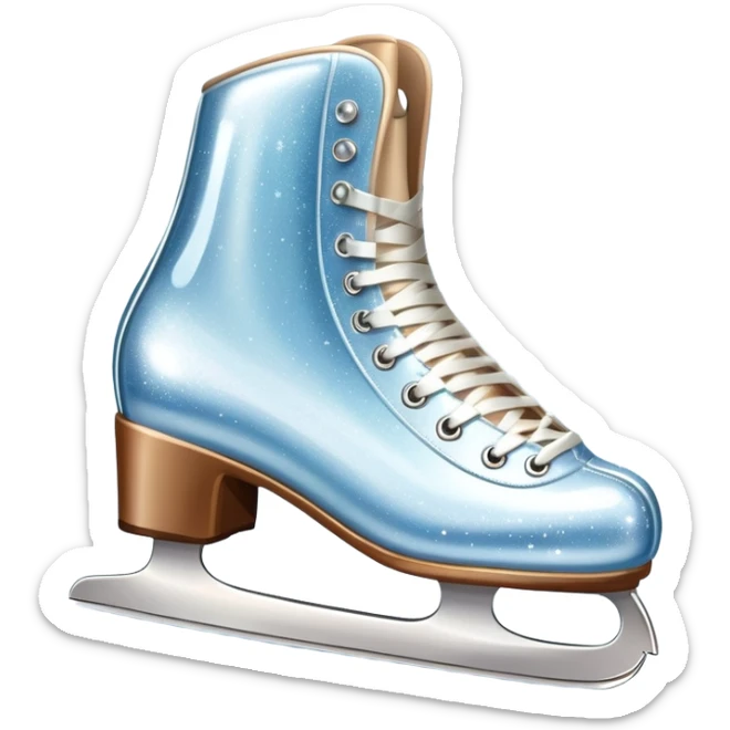 An icon showing elegant figure skates and a sparkling dress in close-up on an ice rink. The background features a graceful arena with soft lights reflecting on the smooth ice. Transparent background highlights the beauty, style, and artistry of figure skating. sticker