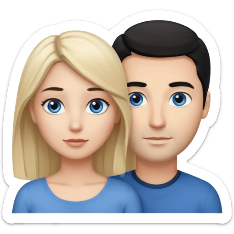 Blank woman with blond hair and blue eye color on left. And also a blank man with black hair and grey eye color in the middle. And a blank woman with brown hair and grey eye color on the right. Holding each other  sticker