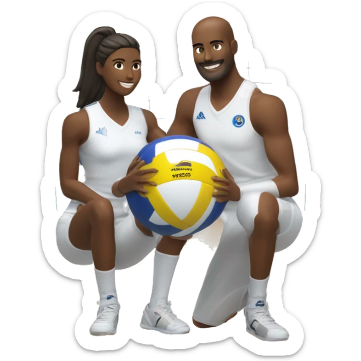 two Passionate volleyball player, one male and other female posing with a mikasa v200w ball sticker
