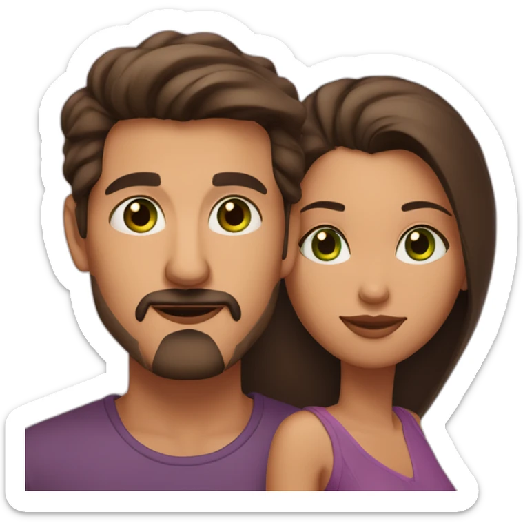 A couple of one man with dark short hair, a goatee and brown eyes and a Moroccan woman with brown hair and green eyes sticker