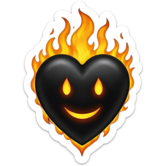 A dark black heart with glowing black flames rising smoothly, giving a mysterious and powerful feel. Transparent background, simple emoji style with a dramatic touch. sticker