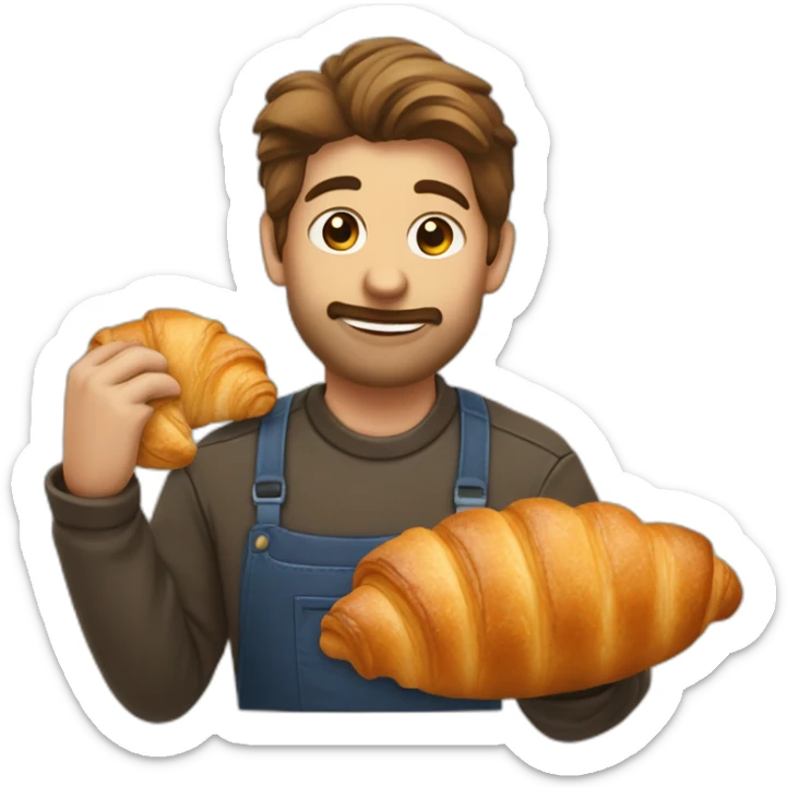 boulangère qui tient un croissant dans ses mains avec un visage croissant sticker