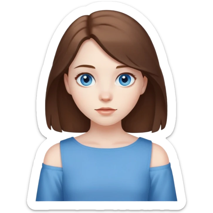 girl with pale skin, blue eyes, and shoulder length brown hair sticker