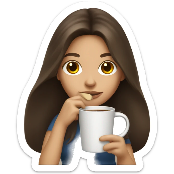 Long brunette hair girl holding a cup of coffee sticker