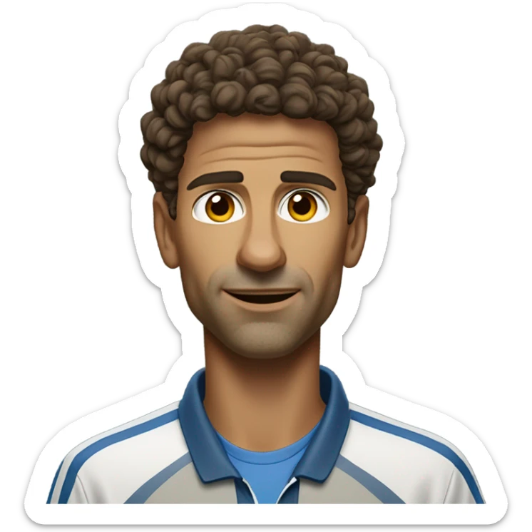 Tennis coach with curly brown hair hazel eyes built like Novak Djokovic sticker