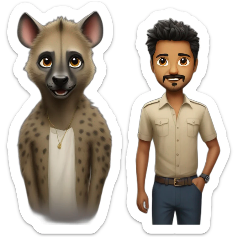 hyena and thalapathy vijay from the tamil movie leo sticker