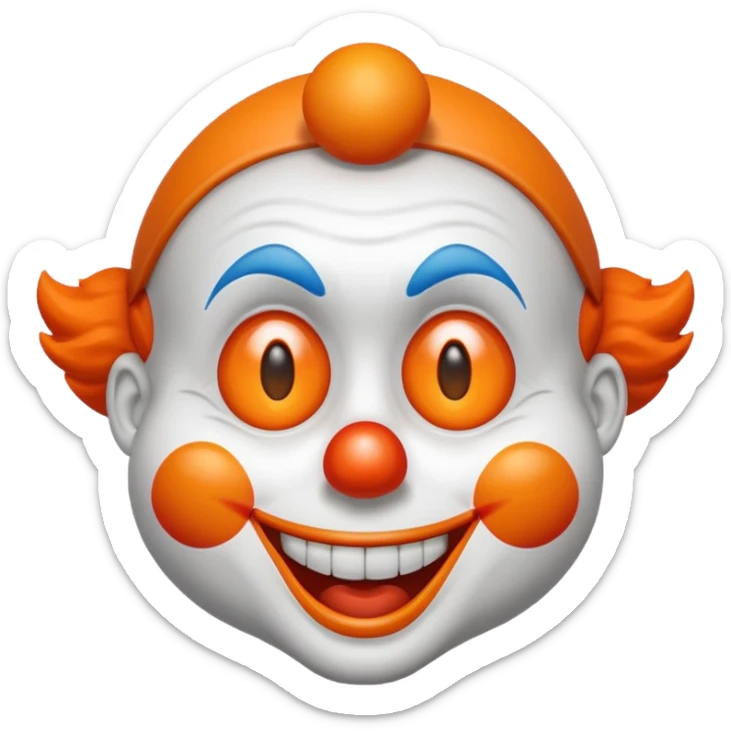 Make the clown emoji come up from the bottom, bounce, and land in the center. Then make it wink with the right eye, add a corrupted-file glitch effect, and finally make it disappear sticker