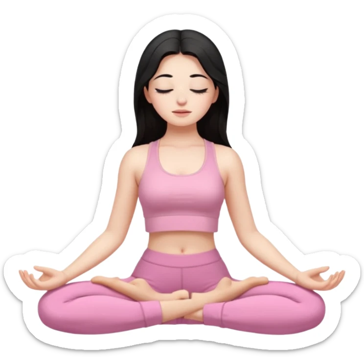 Brunette, Long and black hair, white skinne, light pink closets, crop top dressing, no makeup, closed eye girl in make yoga sticker